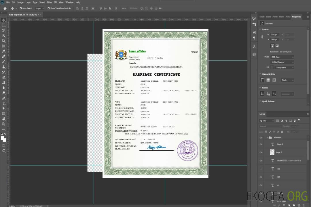 Modèle Word et PDF de certificat de mariage en Somalie template